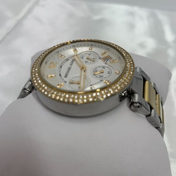 Michael Kors Womens Parker Analogue Watch Gold-Tone Crystal-Accented Stainless S - Picture 5 of 11